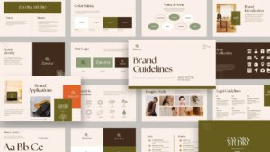 Modern brand guideline presentation for NEILTRAN showing logo usage, typography, color palette, brand voice, and applications with a clean teal and pastel design.