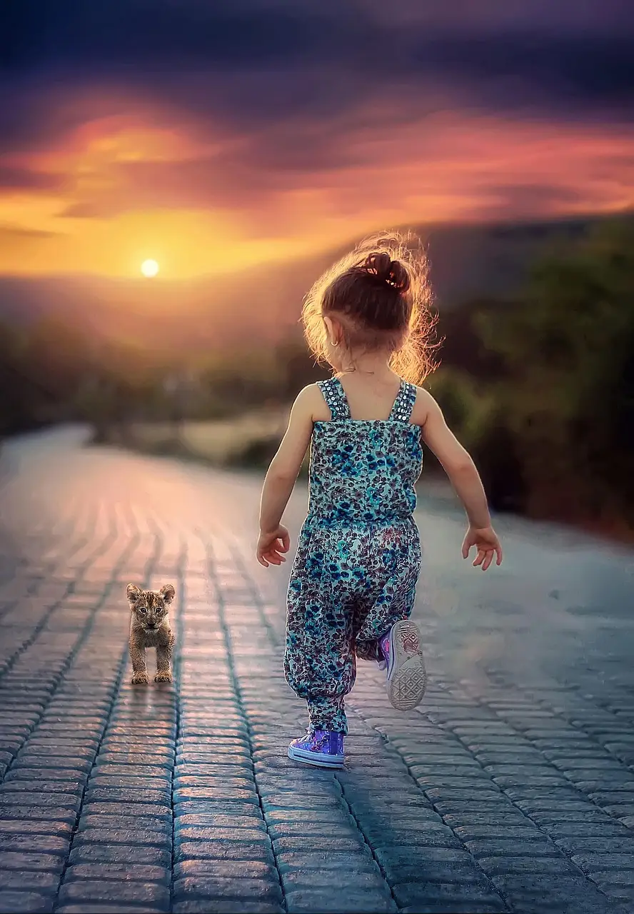 child, nature, running, children, girl, happy, people, female, kids, person, happiness, summer, outdoors, pet